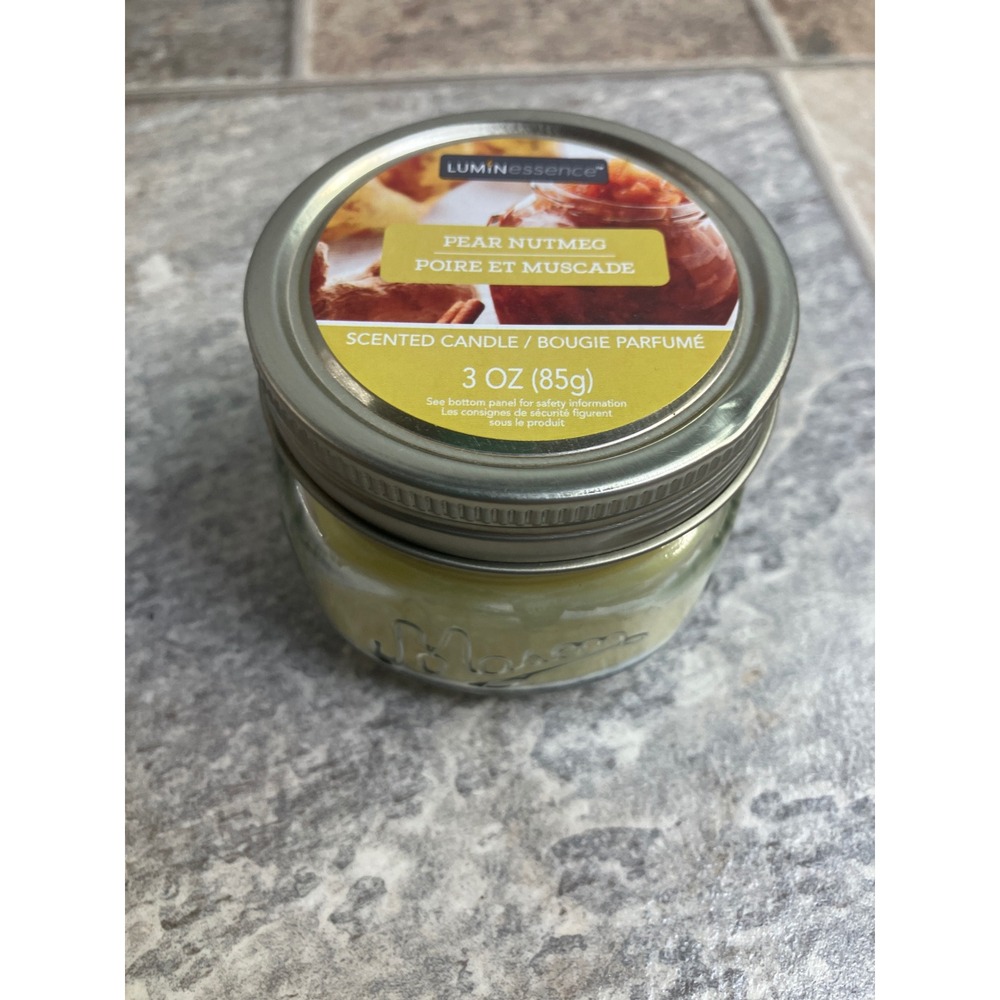 LuminEssence Pear Nutmeg Scented Candle 3 oz Mason Jar Jarred Candle